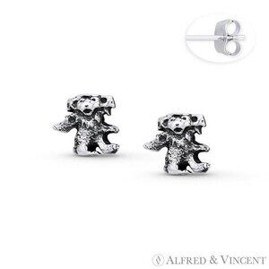 Walking Baby Bear Animal Charm Stud Earrings in Oxidized .925 Sterling Silver
